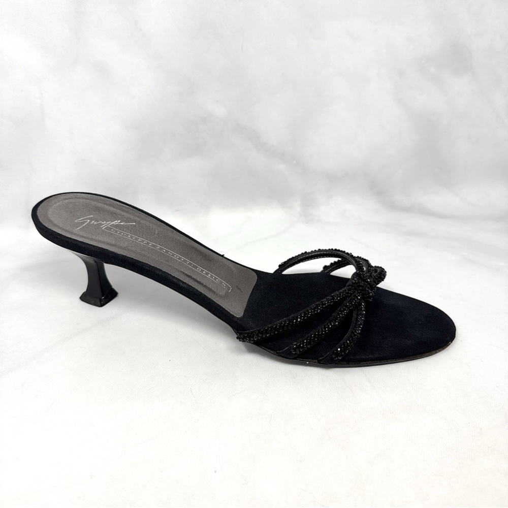 Giuseppe Zanotti Vicini Vintage Y2K Beaded Strappy Kitten Heel Mules Black 7